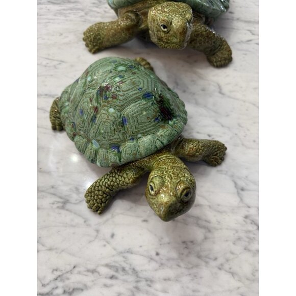 Vintage Scioto Hand Painted Ceramic Turtles Unique Lot of 2 Mother & Baby Turtle - Picture 3 of 15